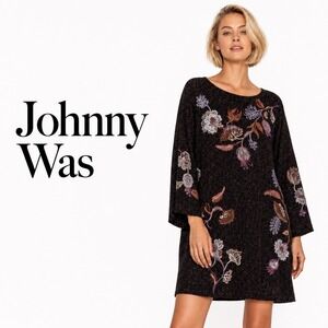 Johnny Was Brown Kimono Sleeve Swing Dress R30725-8 Gineva L